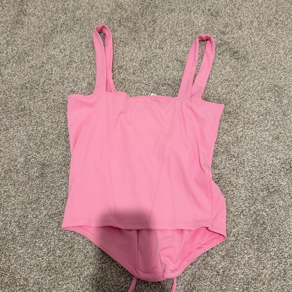 Pink Ribbed Lace-Up Top - Picture 5 of 5